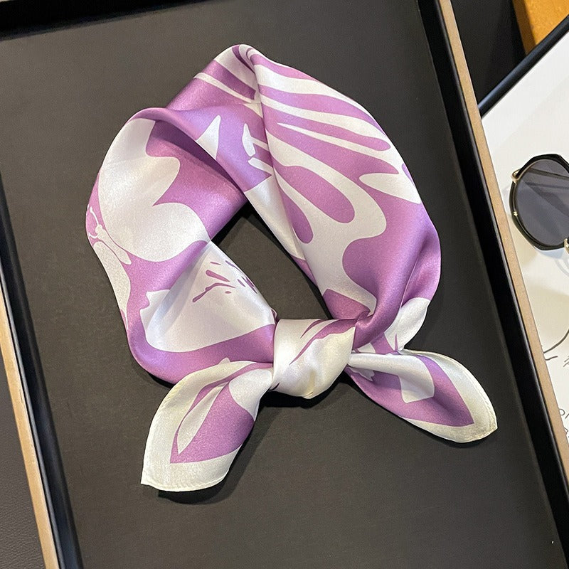 Printed Mulberry Silk Square Scarf — Vibrant Colours, Spring & Autumn, 53×53 cm