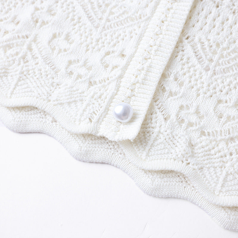 White Crochet Knit Vest — Hollow-Out, Round Neck & Sleeveless Summer Top