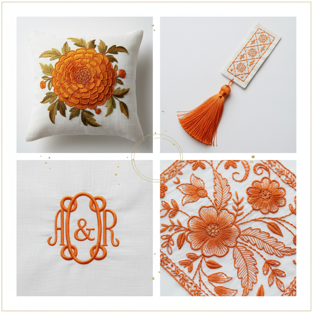 Collage – Orange Silk Thread End Products