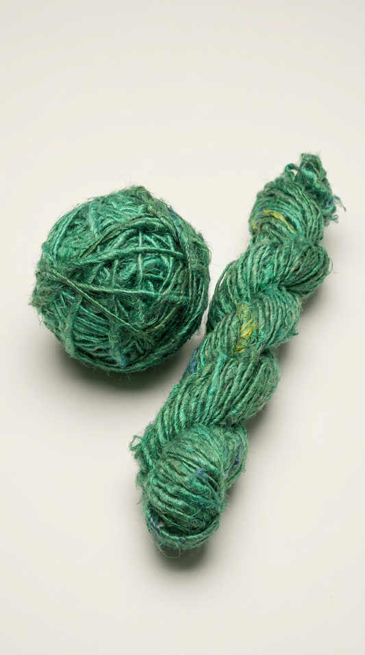 Knitsilk Banana Silk Handspun Yarn in teal green — eco-friendly vegan yarn Europe