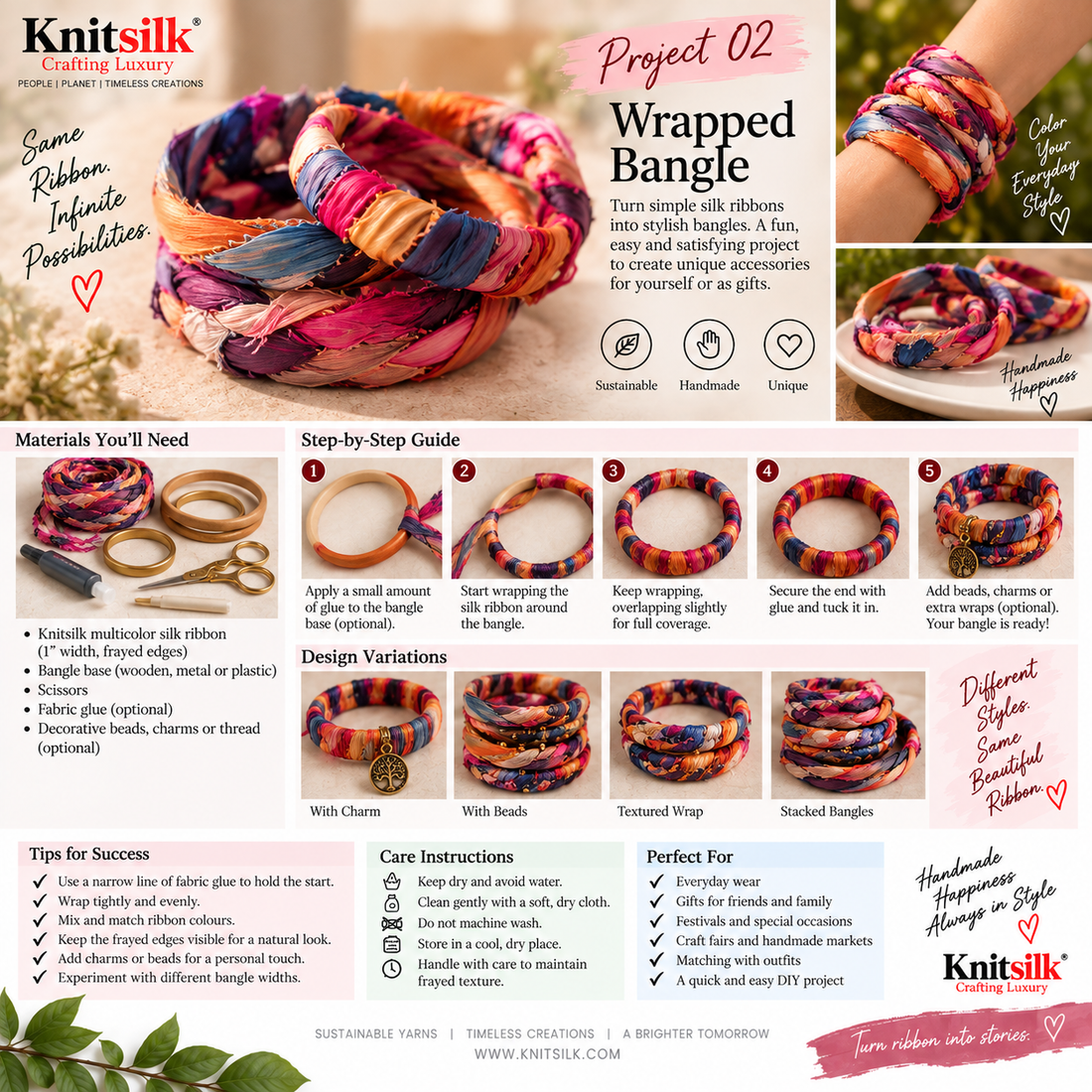 DIY Wrapped Silk Ribbon Bangle 🧵✨ Free Tutorial No.2