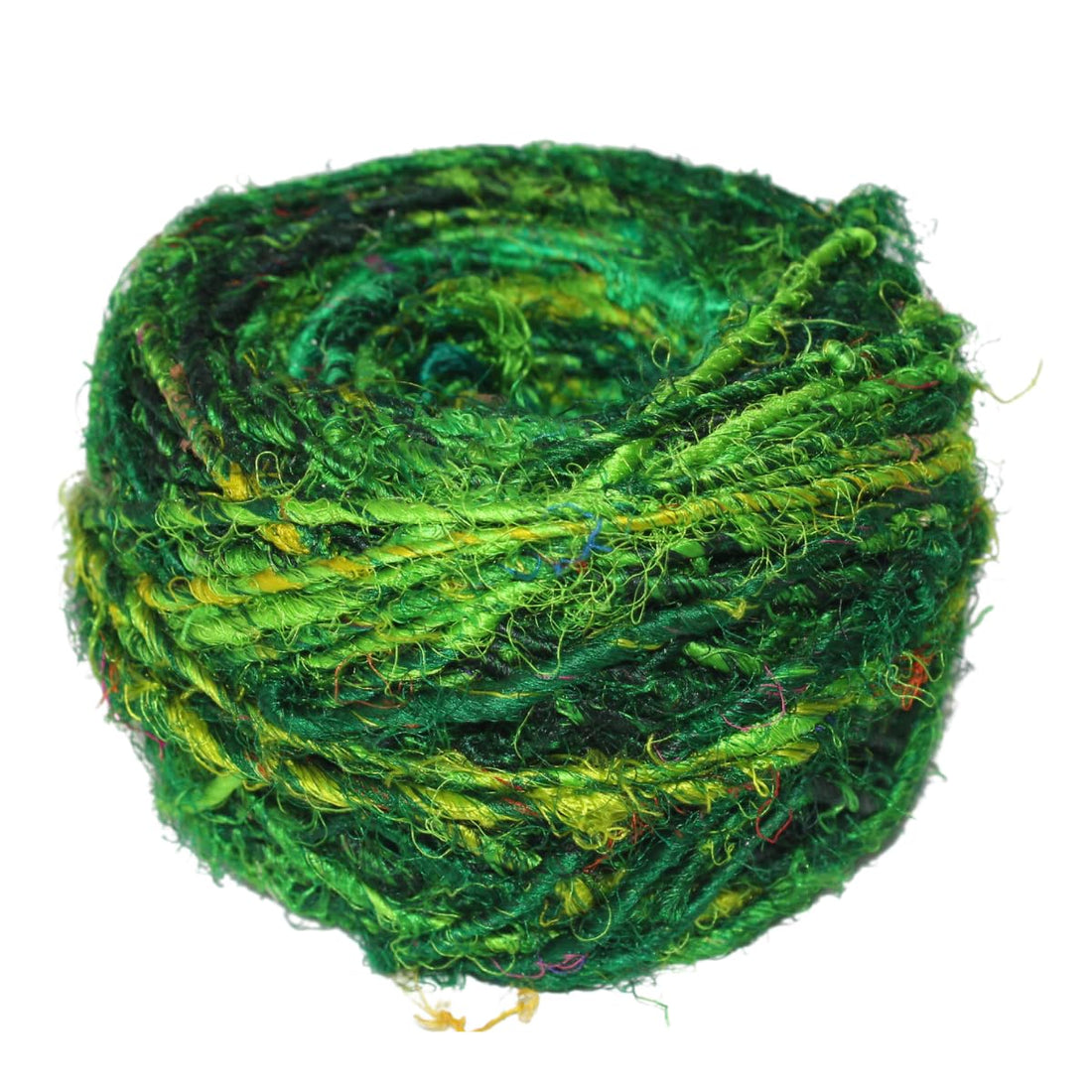 Ocean of Green Recycled Sari Silk Yarn ball — eco-friendly sustainable knitting — Knitsilk Europe