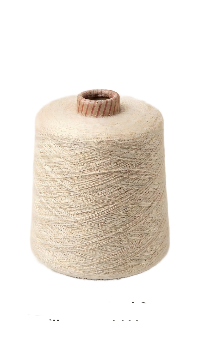 Natural-coloured KnitSilk Tussah wild silk yarn wound on a cone with a visible cardboard core.