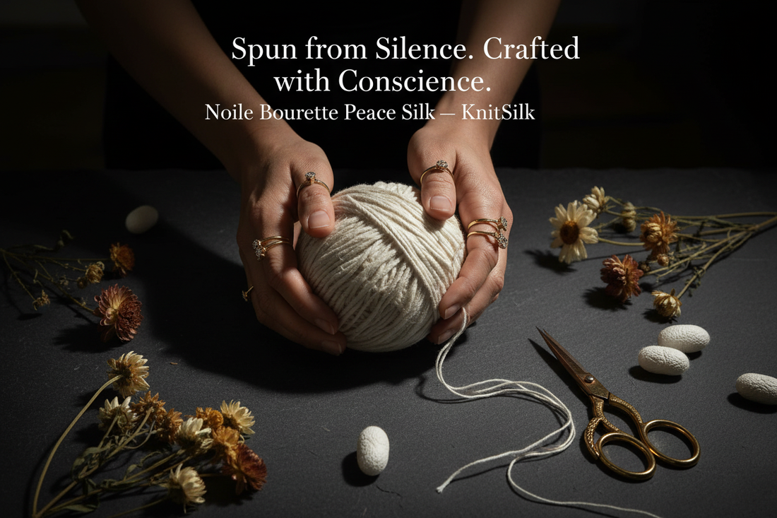 Knitsilk Noile Bourette Silk Yarn — natural undyed peace silk, spun from silence, rustic luxury for European crafters
