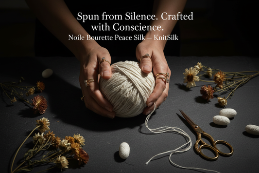 Knitsilk Noile Bourette Silk Yarn — natural undyed peace silk, spun from silence, rustic luxury for European crafters