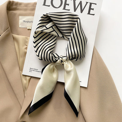 Mulberry Silk Striped Square Scarf — Dual-Purpose, Professional & Elegantly Versatile, 70×70 cm
