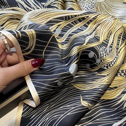 Goldfish & Peony Silk Square Scarf | Chinese Art Mulberry Silk | 68×68cm