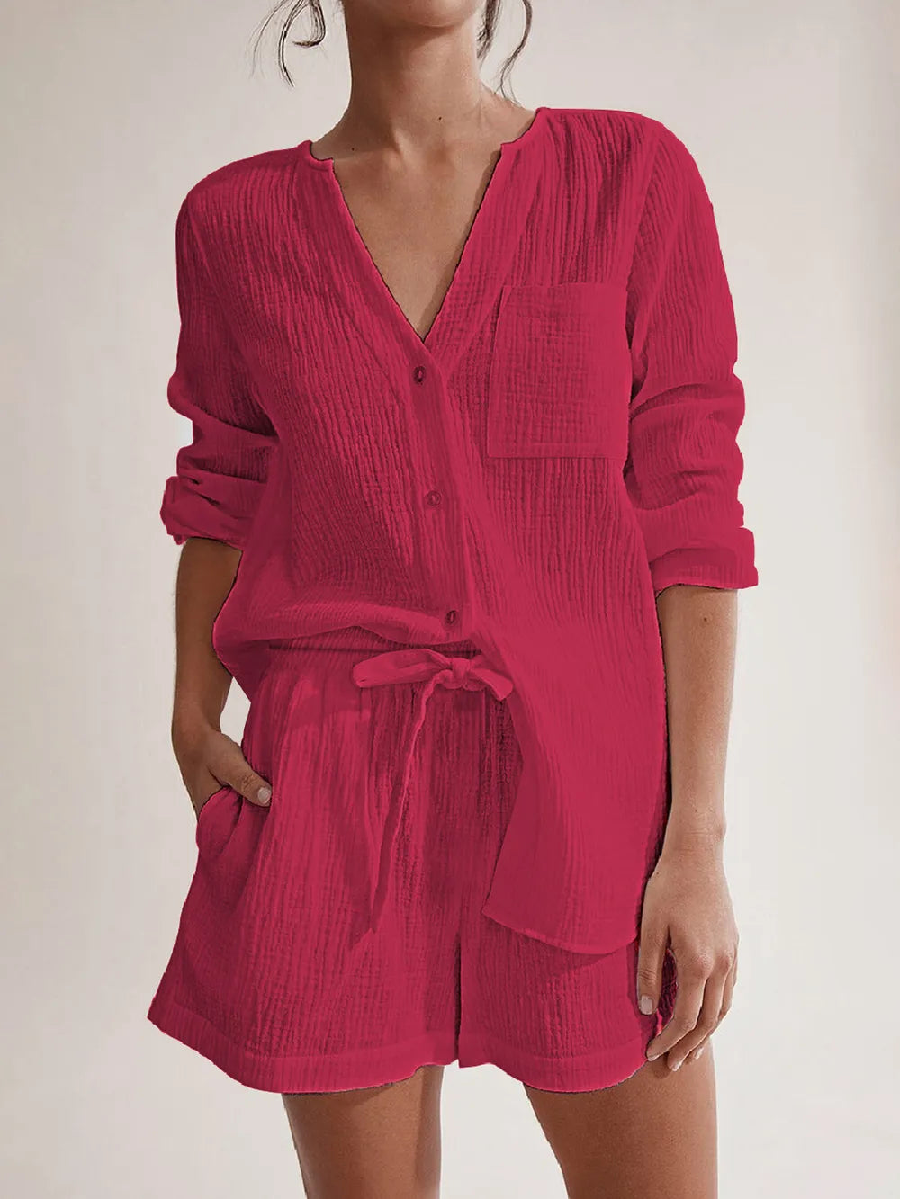 Ladies' Cotton Gauze Summer Pyjama Set — Lightweight Two-Piece Loungewear