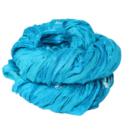 Knitsilk Recycled Sari Silk Ribbon Yarn – Super Bulky | Aqua blue | Crochet, Knitting, Embroidery & Jewelry Making | 100g / 30 Yards