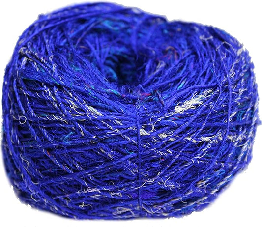 Knitsilk Premium Ball Recycled Sari Silk Yarn - Solid Blue- 100gm, 150yards