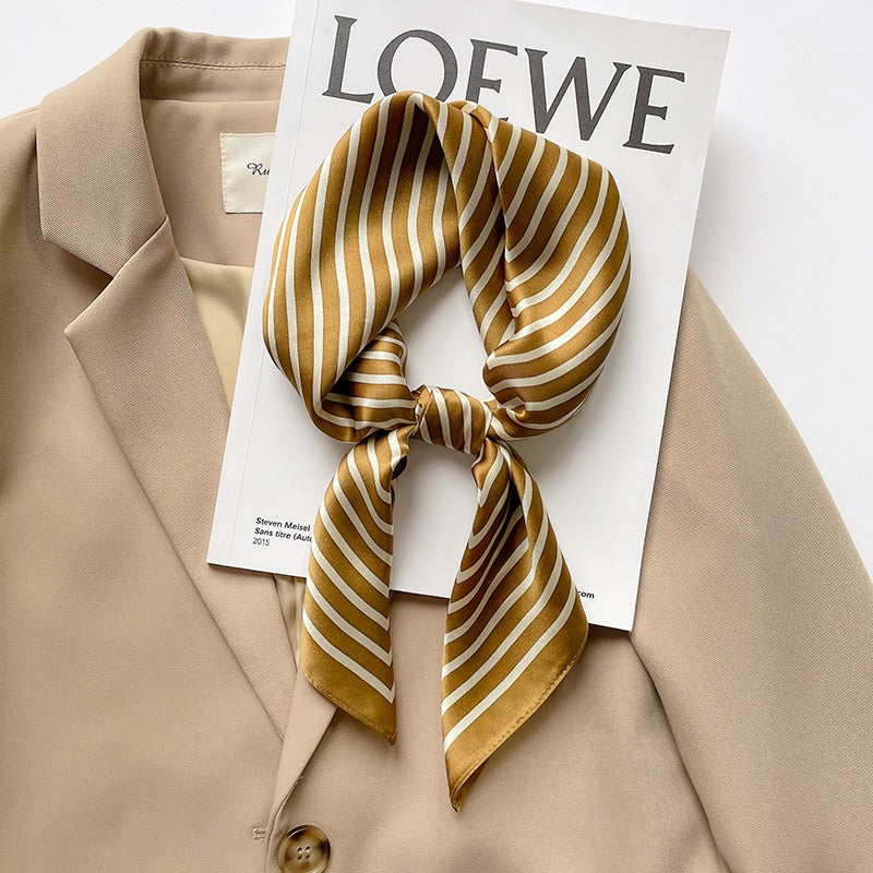 Mulberry Silk Striped Square Scarf — Dual-Purpose, Professional & Elegantly Versatile, 70×70 cm