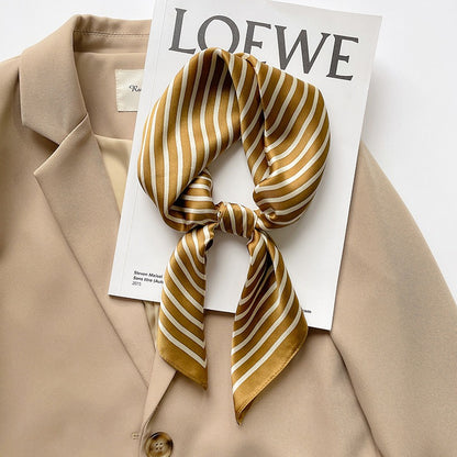 Mulberry Silk Striped Square Scarf — Dual-Purpose, Professional & Elegantly Versatile, 70×70 cm