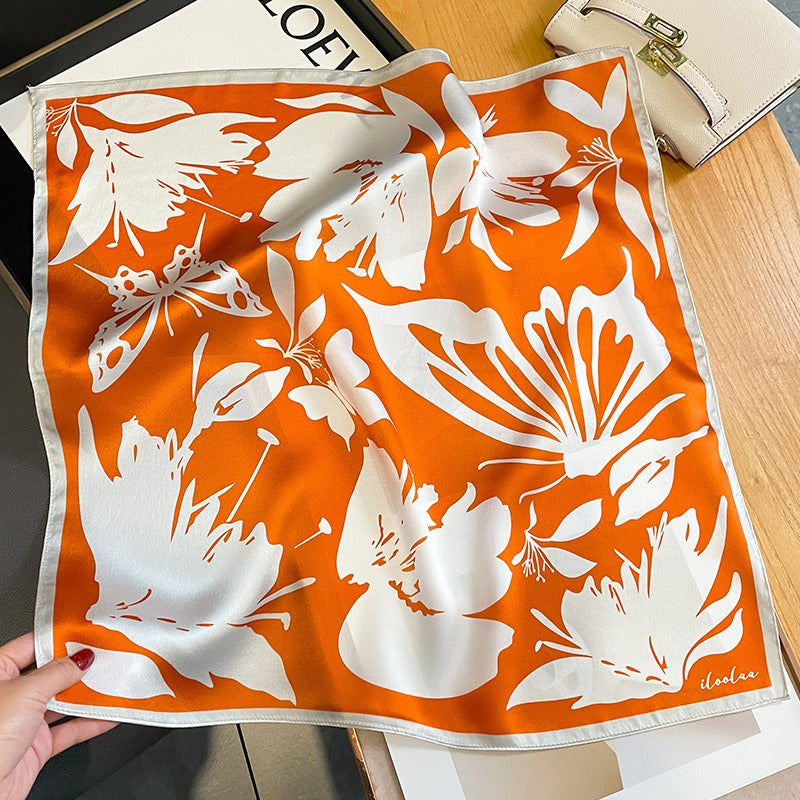 Printed Mulberry Silk Square Scarf — Vibrant Colours, Spring & Autumn, 53×53 cm