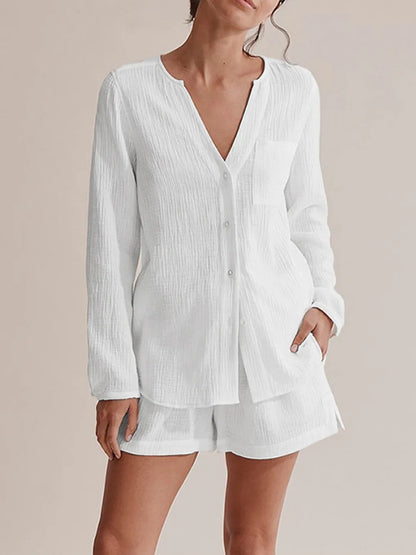 Ladies' Cotton Gauze Summer Pyjama Set — Lightweight Two-Piece Loungewear