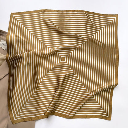 Mulberry Silk Striped Square Scarf — Dual-Purpose, Professional & Elegantly Versatile, 70×70 cm