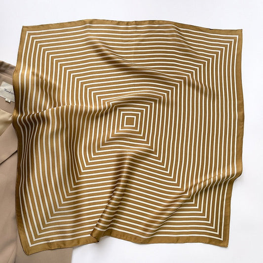 Mulberry Silk Striped Square Scarf — Dual-Purpose, Professional & Elegantly Versatile, 70×70 cm