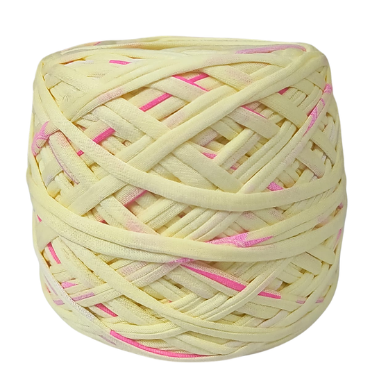 Knitsilk Flexi T-Shirt Yarn – 450g Super Chunky Recycled Cotton Blend –Light yellow & Pink– Soft, Durable, Eco-Friendly Bulky Yarn for Knitting, Crochet, Macramé & DIY Crafts | 130+ Yards