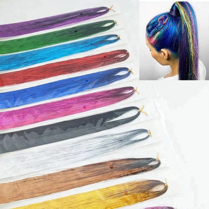 100cm Silk Stripe Hair Extensions — Colourful, Laser Silk & Party-Ready