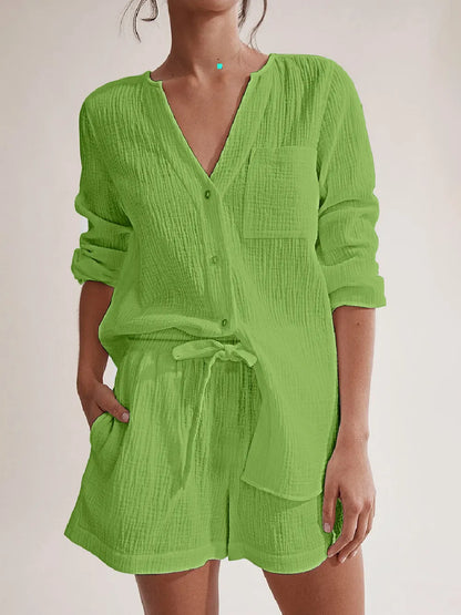 Ladies' Cotton Gauze Summer Pyjama Set — Lightweight Two-Piece Loungewear