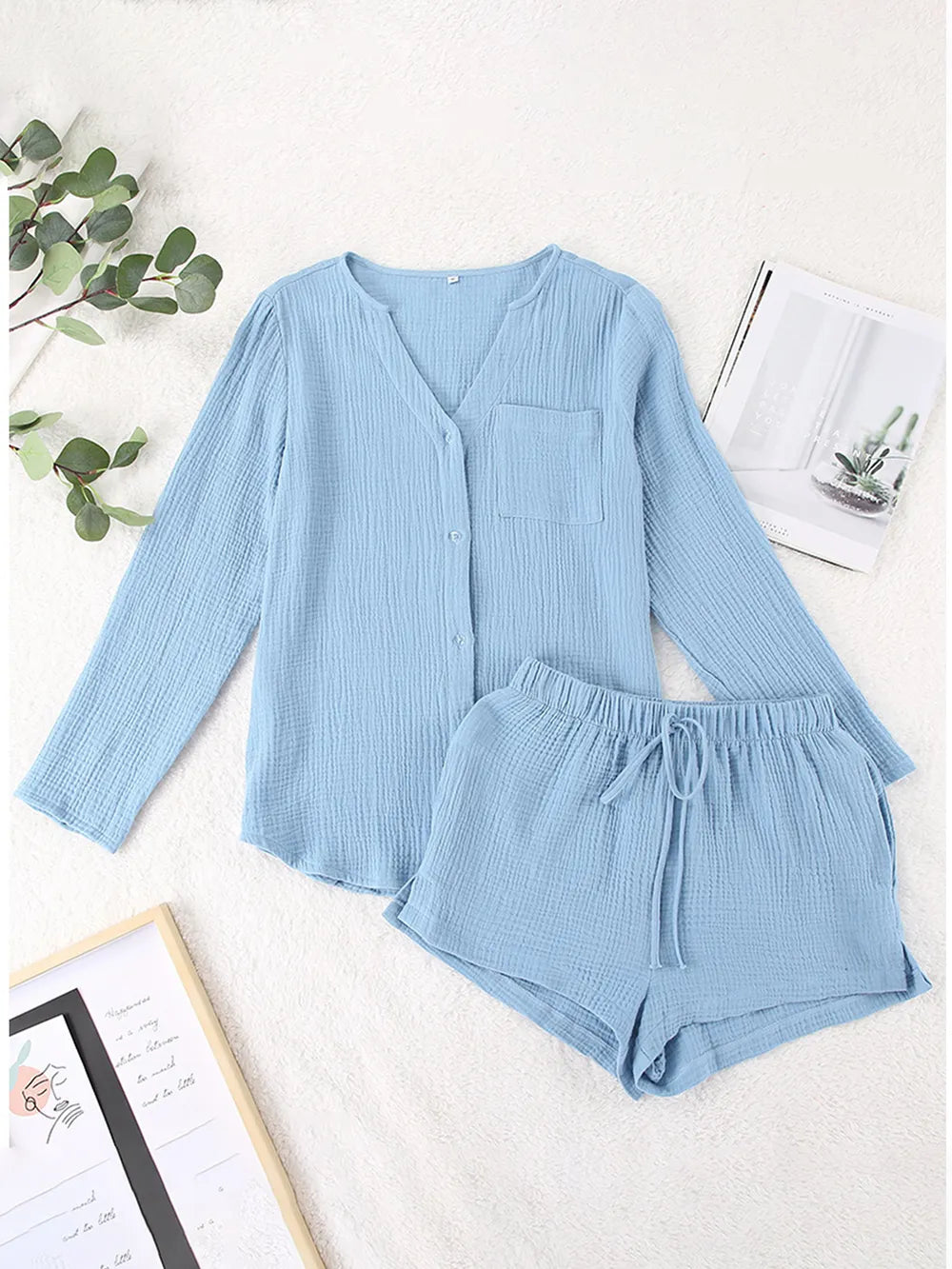 Ladies' Cotton Gauze Summer Pyjama Set — Lightweight Two-Piece Loungewear