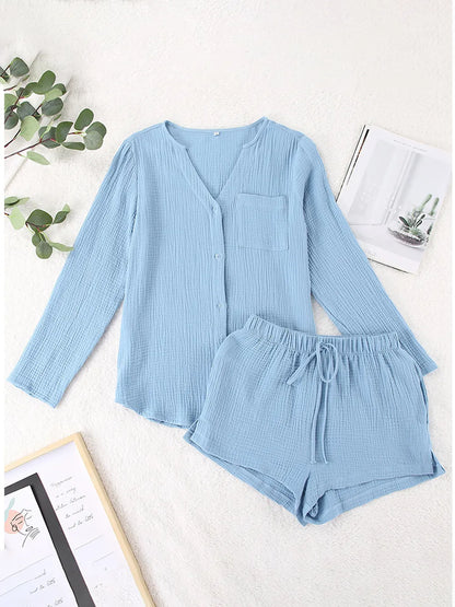 Ladies' Cotton Gauze Summer Pyjama Set — Lightweight Two-Piece Loungewear