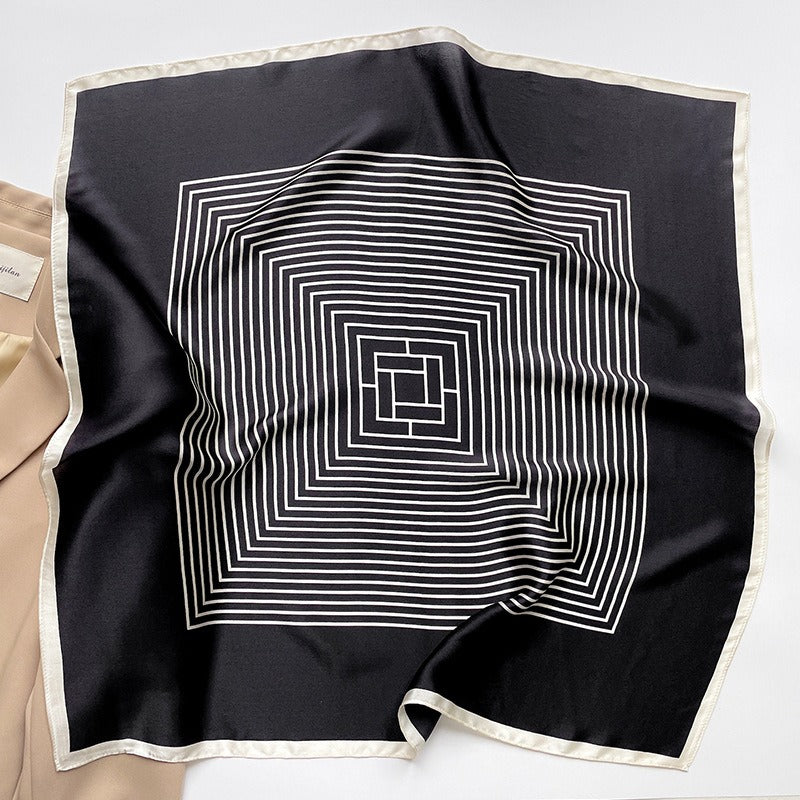 Mulberry Silk Striped Square Scarf — Dual-Purpose, Professional & Elegantly Versatile, 70×70 cm