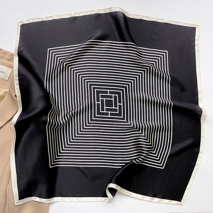 Mulberry Silk Striped Square Scarf — Dual-Purpose, Professional & Elegantly Versatile, 70×70 cm