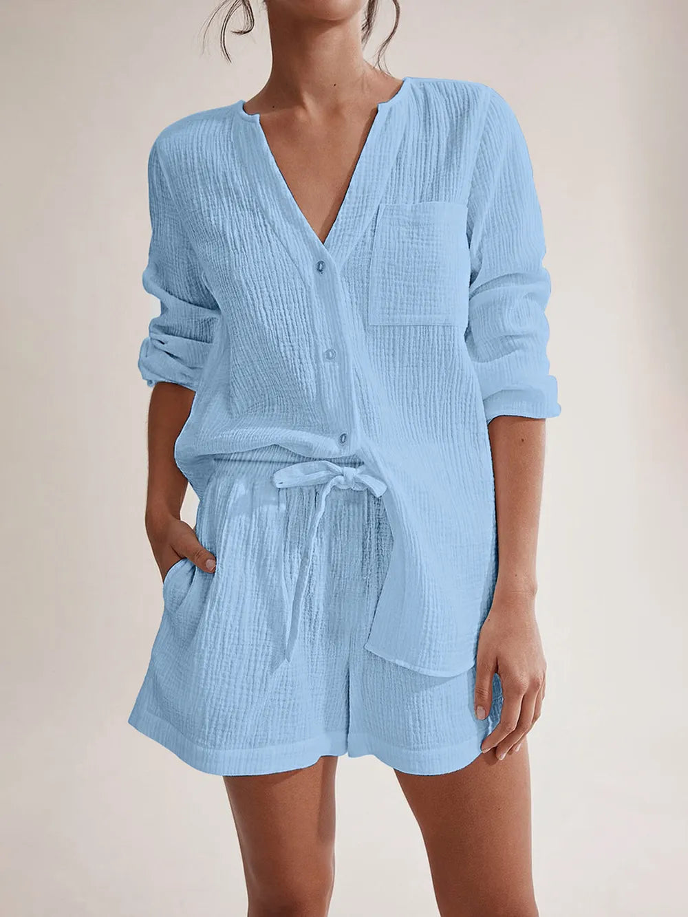 Ladies' Cotton Gauze Summer Pyjama Set — Lightweight Two-Piece Loungewear
