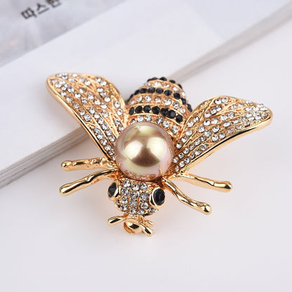 Gold Bee Brooch Pin — Diamond-Inlaid Alloy, Nature-Inspired Jewellery Accessory