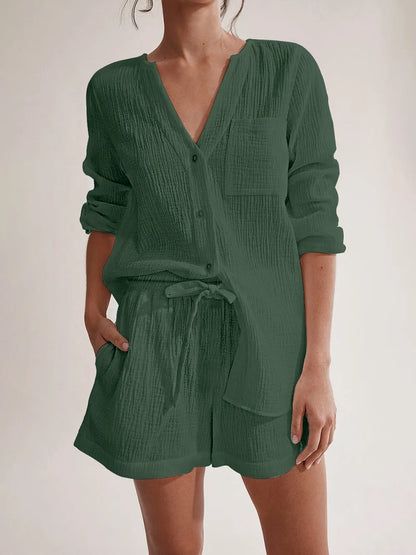 Ladies' Cotton Gauze Summer Pyjama Set — Lightweight Two-Piece Loungewear