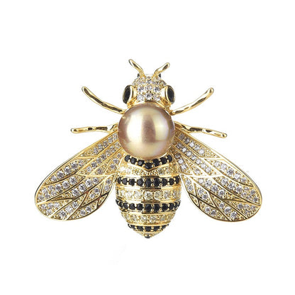Gold Bee Brooch Pin — Diamond-Inlaid Alloy, Nature-Inspired Jewellery Accessory