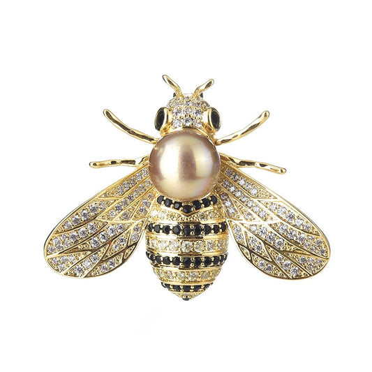 Gold Bee Brooch Pin — Diamond-Inlaid Alloy, Nature-Inspired Jewellery Accessory