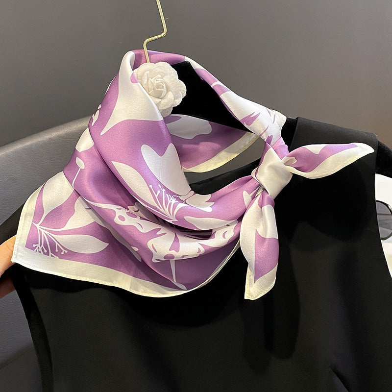 Printed Mulberry Silk Square Scarf — Vibrant Colours, Spring & Autumn, 53×53 cm