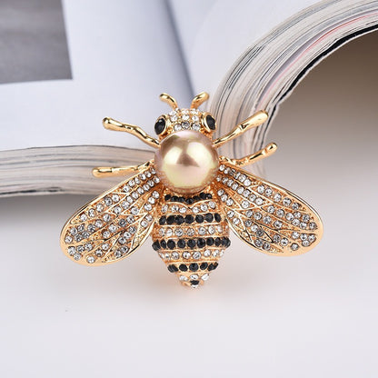 Gold Bee Brooch Pin — Diamond-Inlaid Alloy, Nature-Inspired Jewellery Accessory