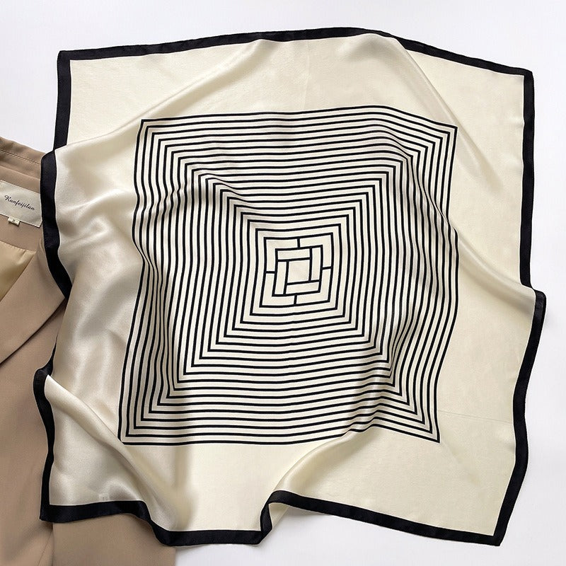 Mulberry Silk Striped Square Scarf — Dual-Purpose, Professional & Elegantly Versatile, 70×70 cm