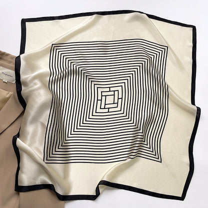 Mulberry Silk Striped Square Scarf — Dual-Purpose, Professional & Elegantly Versatile, 70×70 cm
