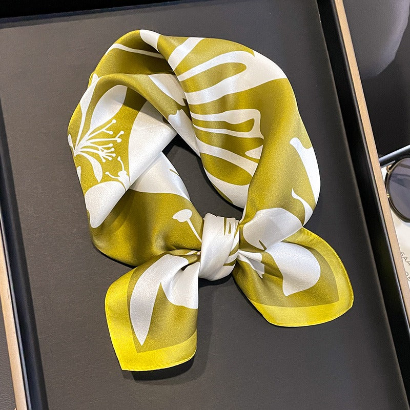 Printed Mulberry Silk Square Scarf — Vibrant Colours, Spring & Autumn, 53×53 cm