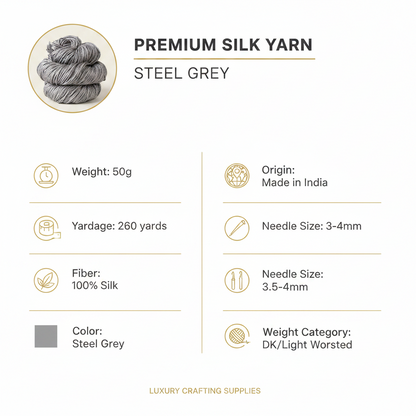 Knitsilk 3 Ply 100% Mulberry Silk Lace Weight Yarn | Perfect for Knitting, Crocheting & Weaving | Premium Quality Silk Yarn for Luxurious Projects (50g – 260 Yards, Grey)