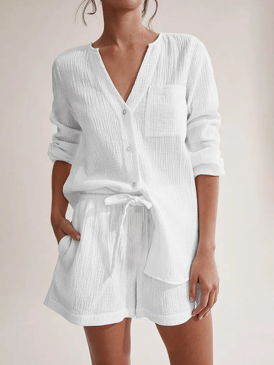 Ladies' Cotton Gauze Summer Pyjama Set — Lightweight Two-Piece Loungewear