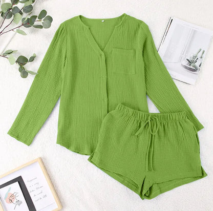 Ladies' Cotton Gauze Summer Pyjama Set — Lightweight Two-Piece Loungewear
