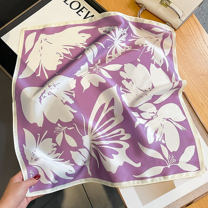 Printed Mulberry Silk Square Scarf — Vibrant Colours, Spring & Autumn, 53×53 cm