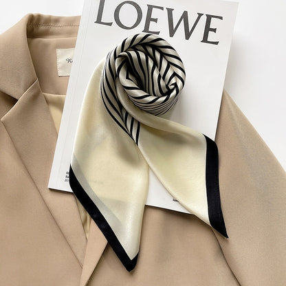 Mulberry Silk Striped Square Scarf — Dual-Purpose, Professional & Elegantly Versatile, 70×70 cm