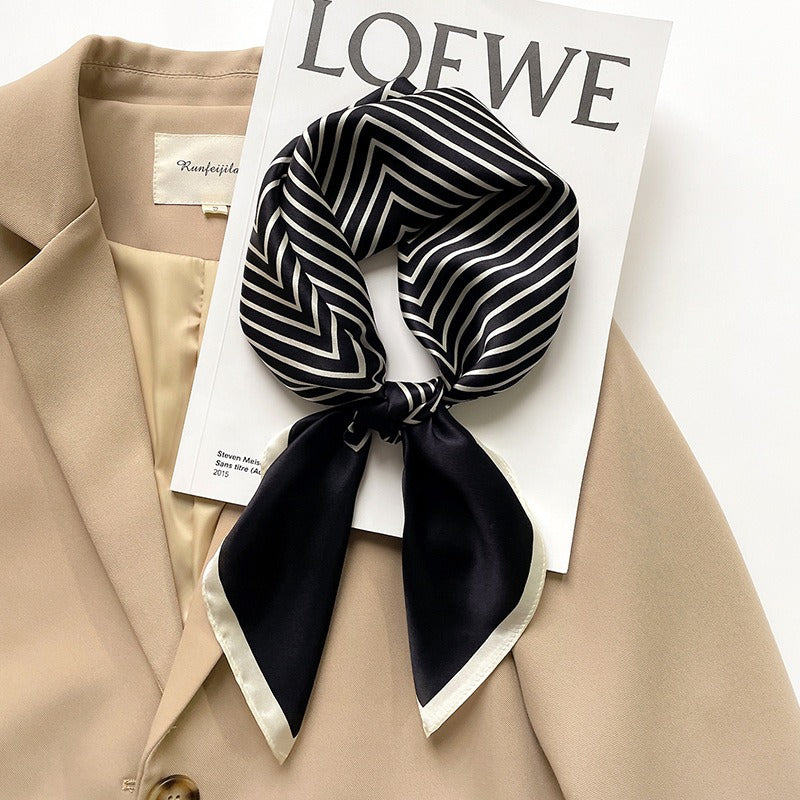 Mulberry Silk Striped Square Scarf — Dual-Purpose, Professional & Elegantly Versatile, 70×70 cm