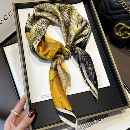 Goldfish & Peony Silk Square Scarf | Chinese Art Mulberry Silk | 68×68cm