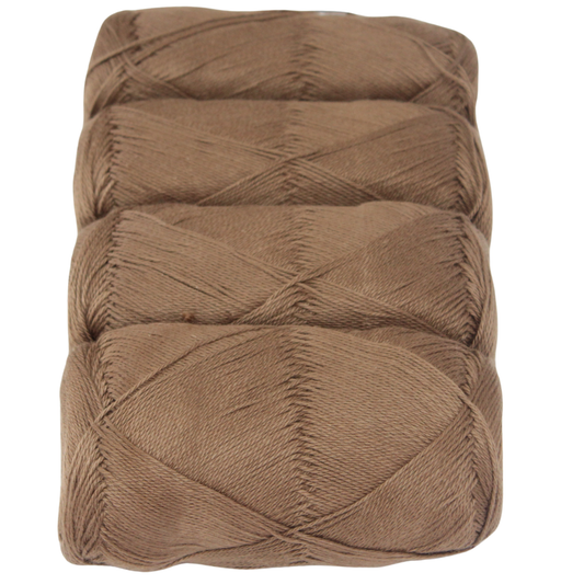 Knitsilk CottonMuse – 100% Gassed Mercerized Cotton Yarn| 4 x 75g (Total 1528 Yards), Soft, Matte Finish, Brown | Premium Crochet Thread for Apparel & DIY Crafts | Pack of 4