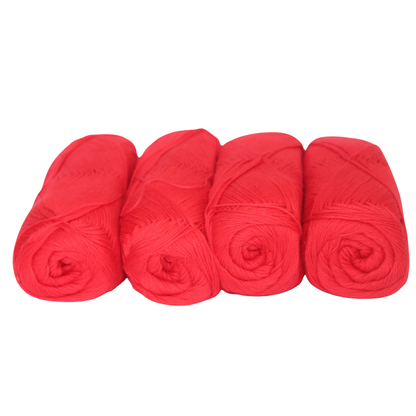 Knitsilk CottonMuse – 100% gasiertes, merzerisiertes Baumwollgarn | 4 x 75 g (insgesamt 1400 Meter), weich, matt, rot | Premium Häkelgarn für Kleidung & DIY-Basteleien | 4er-Pack