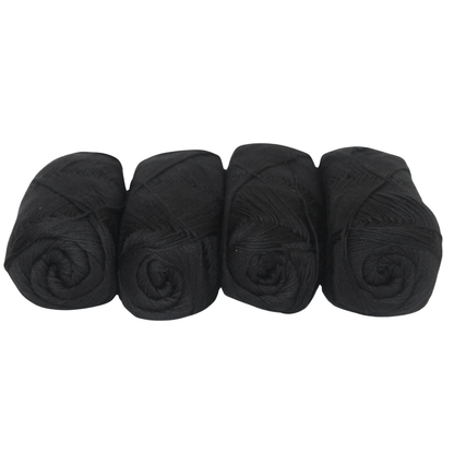 Knitsilk CottonMuse – 100% Gassed Mercerized Cotton Yarn| 4 x 75g (Total 1528 Yards), Soft, Matte Finish, Black | Premium Crochet Thread for Apparel & DIY Crafts | Pack of 4