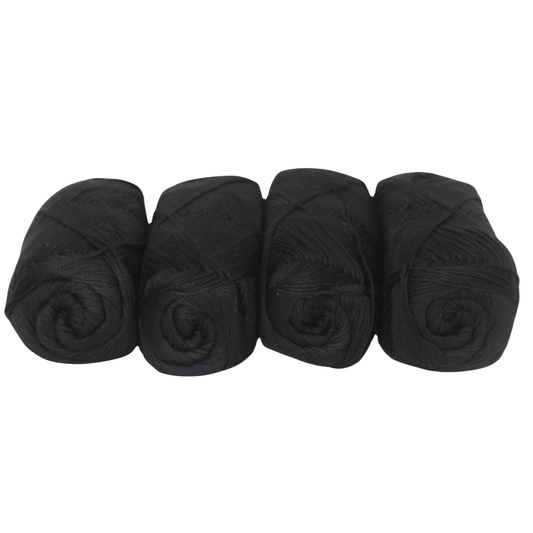 Knitsilk CottonMuse – 100% Gassed Mercerized Cotton Yarn| 4 x 75g (Total 1528 Yards), Soft, Matte Finish, Black | Premium Crochet Thread for Apparel & DIY Crafts | Pack of 4