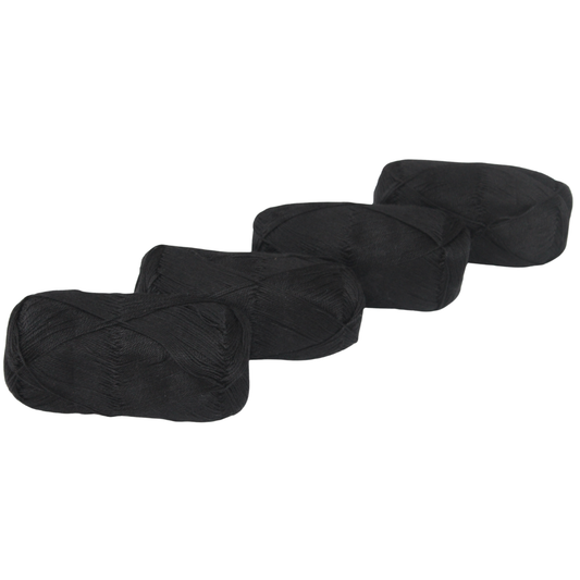 Knitsilk CottonMuse – 100% Gassed Mercerized Cotton Yarn| 4 x 75g (Total 1528 Yards), Soft, Matte Finish, Black | Premium Crochet Thread for Apparel & DIY Crafts | Pack of 4