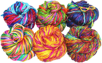 Knitsilk Kohinoor Premium Recycled Sari Silk Yarn - Unique Multicolor 100 Grams | 120+ Yards | Knit, Crochet, Weave, Crafts